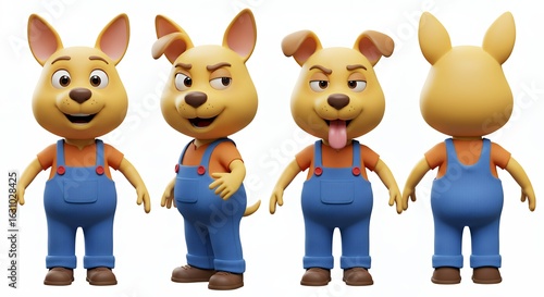 Cartoon dog character multiple views