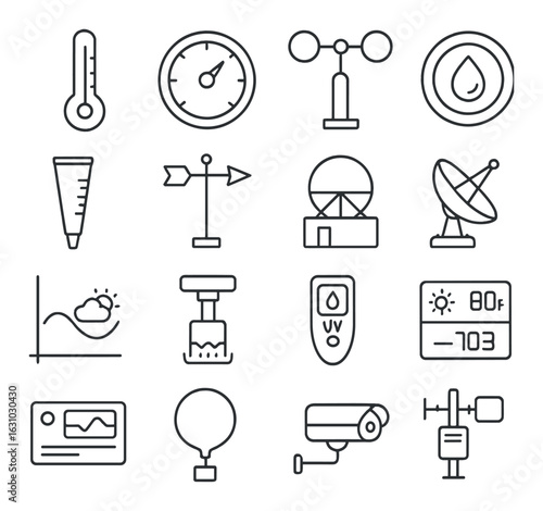 Weather monitoring devices: thermometer hygrometer wind vane anemometer barometer