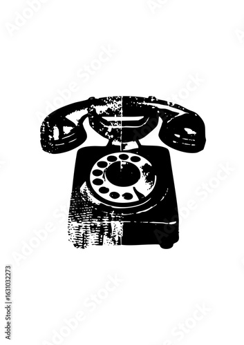 Vector Vintage rotary telephone in black and white.