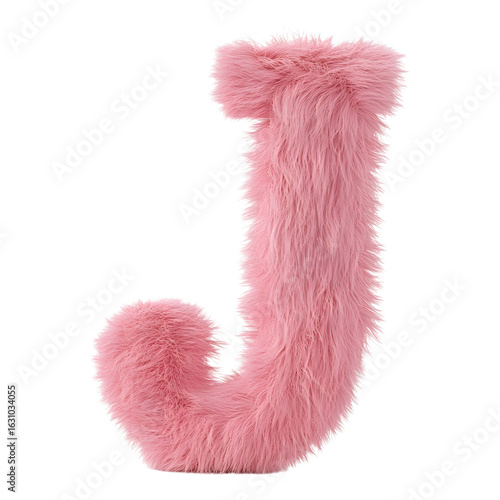 Fluffy pink letter j against a black background