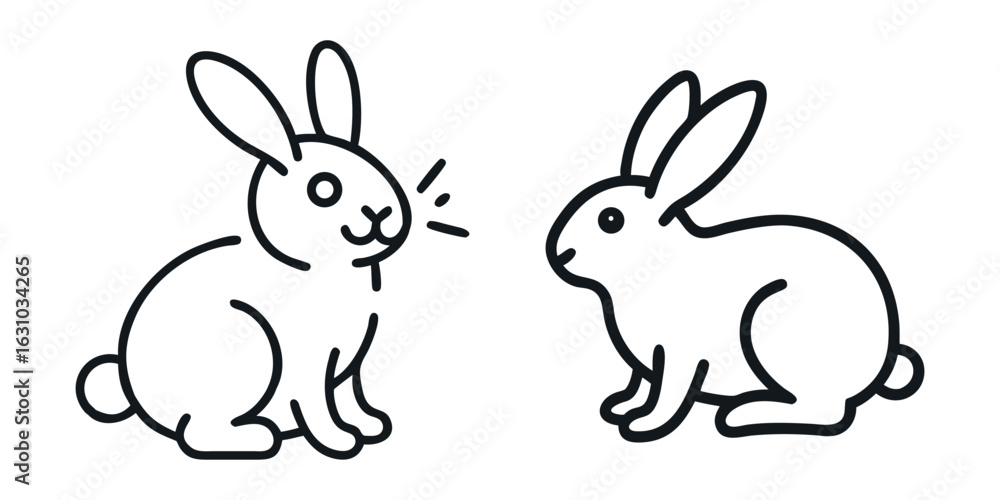 Fototapeta premium Easter bunny silhouettes, rabbit clip art set, isolated decorative elements for the holidays