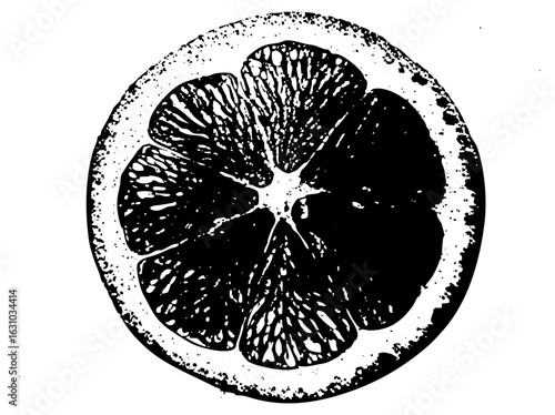 Vector Detailed of a citrus fruit slice with textured segments.