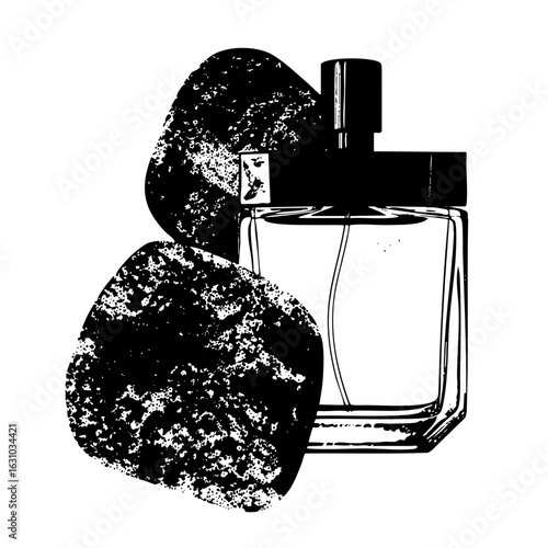 Vector Elegant perfume bottle with floral accent.
