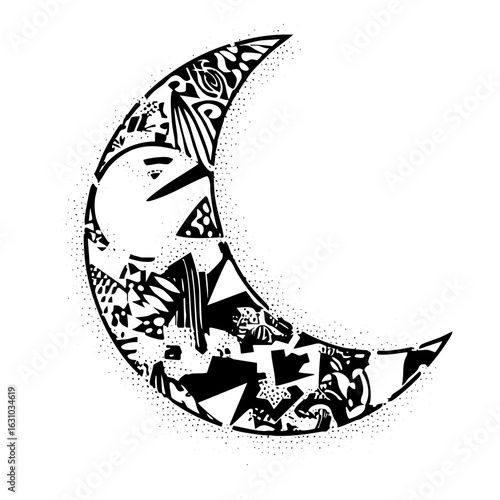 Vector Intricate moon features floral and geometric .