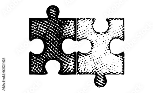 Vector Interlocking puzzle pieces with textured surfaces create a connected .