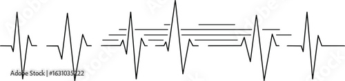 Heartbeat line waveform, electrocardiogram design, medical pulse trace, cardiology monitor line art, vector flat ECG background