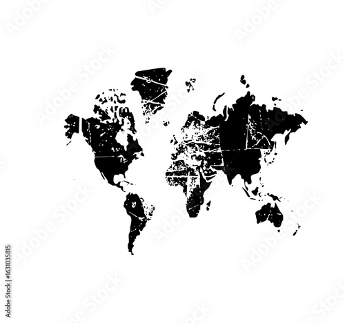 Vector Black world map with distinct continental shapes.