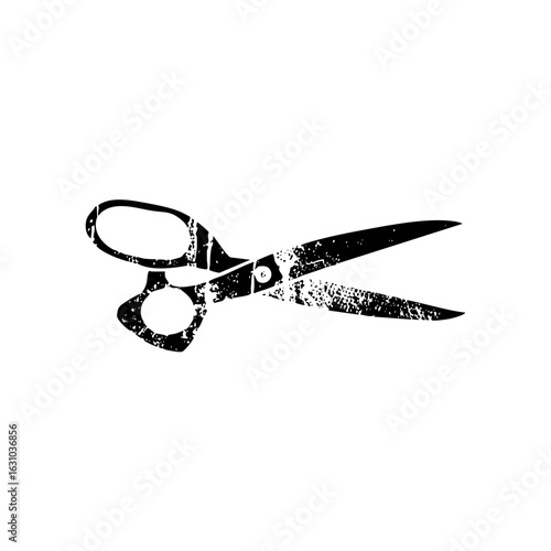 Vector Distressed black scissors with open blades.