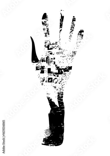 Vector Monochrome hand gesture with a distressed texture.