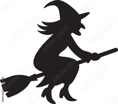 Mysterious witch s broomstick flying through the night sky perfect for halloween decorations and magical themed designs