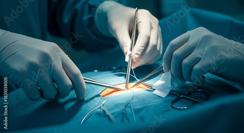 Closeup Surgeons Hands Performing Delicate Surgery