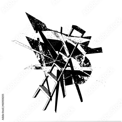 Vector Shattered chair with dynamic arrow fragments.