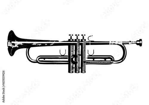 Vector Detailed black and white of a brass trumpet.
