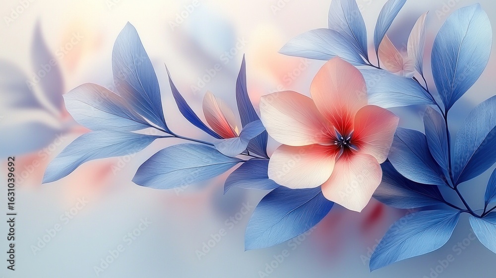 Fototapeta premium Delicate pastel flowers and leaves in soft light