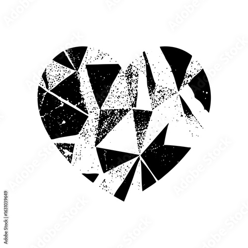 Vector Fragmented black heart with distressed texture.