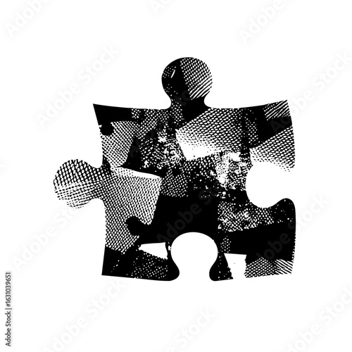 Vector Interlocking puzzle pieces form a human silhouette.