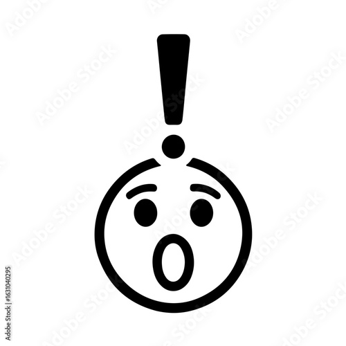 Surprise Exclamation Mark Icon
A bold and simple black and white icon representing surprise or a sudden alert. The graphic features a large exclamation mark, a universal symbol for a moment of shock