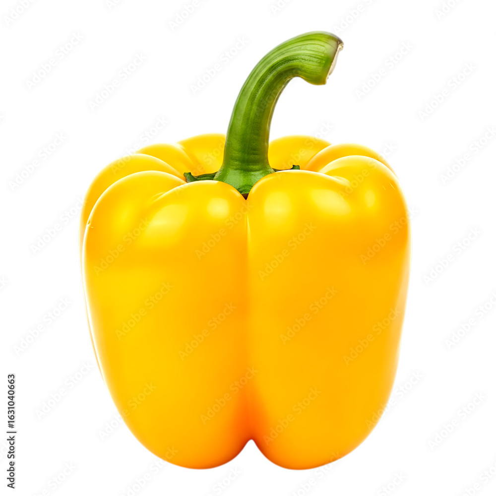 Bright yellow bell pepper with green stem isolated on a transparent background sweet pepper capsicum Bright yellow bell pepper with green stem isolated on a transparent background sweet pepper capsicum