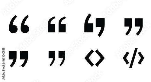 Collection of black quotation marks and angle brackets on white background quotes Vector illustration of