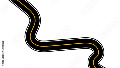 Winding road. Journey traffic curved highway. Background of the road to the horizon in perspective. Curvy asphalt empty line isolated. Vector winding road isolated on transparent back