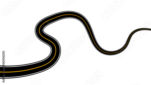 Winding road. Journey traffic curved highway. Background of the road to the horizon in perspective. Curvy asphalt empty line isolated. Vector winding road isolated on transparent back