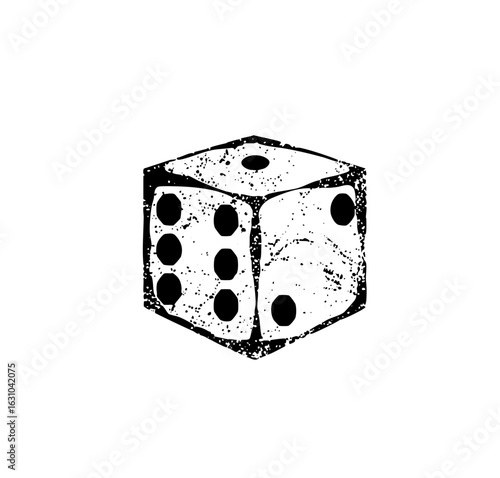 Vector Black and white of a six-sided die with visible pips.