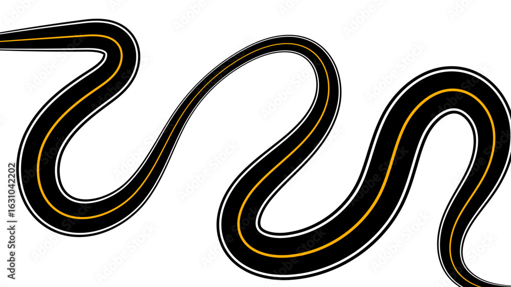 Obraz premium Winding road. Journey traffic curved highway. Background of the road to the horizon in perspective. Curvy asphalt empty line isolated. Vector winding road isolated on transparent back