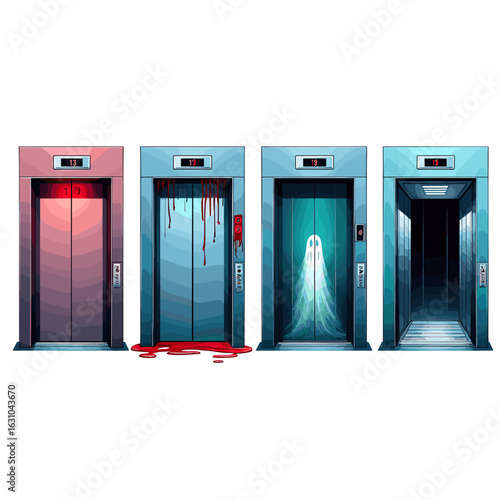 Haunted elevator horror concept art with blood ghost and spooky themes for halloween and scary designs