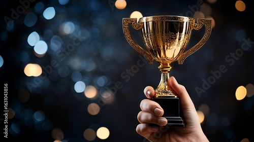 Golden Trophy in Hand: Celebrating Success and Achievement with Pride