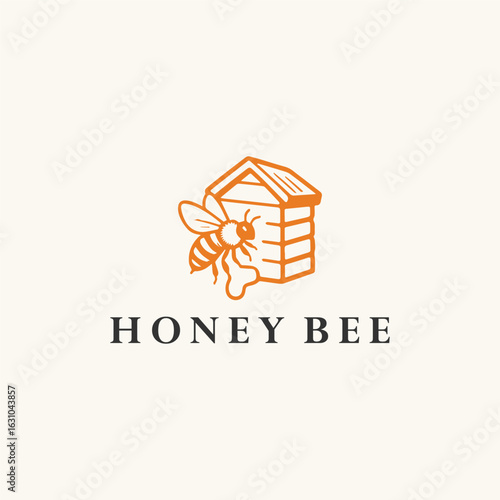 Honey bee logo style icon design template vector illustration