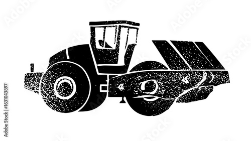 Vector Detailed monochrome of a road construction roller machine.