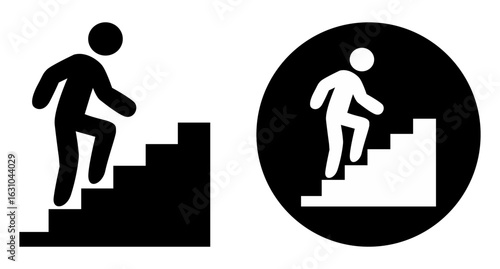 Walking up staircase or stairs sign. Climb up stairs sign.