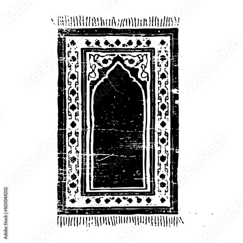 Vector Ornate prayer rug with arched niche .