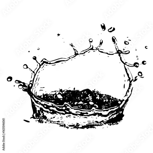 Vector Dynamic water splash crown in monochrome.