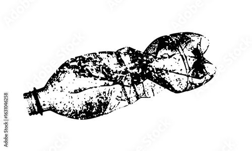 Vector Distressed plastic bottle depicts waste and recycling concepts.
