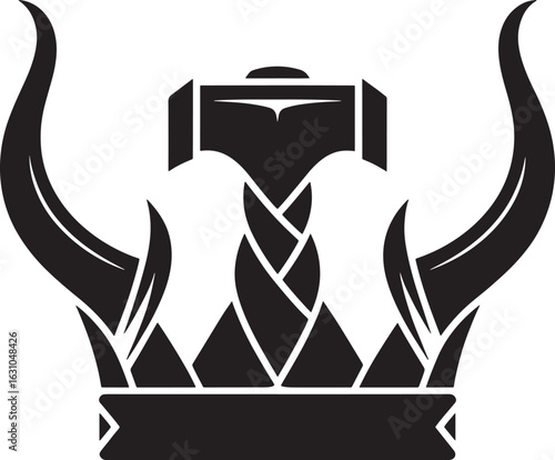 Stylized viking symbol featuring mjolnir hammer crowned with antlers