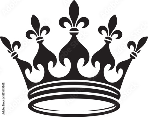 Elegant black silhouette of a royal crown with fleur de lis ornaments