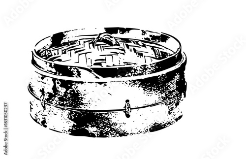 Vector Detailed of a vintage grinding mill with a central handle.