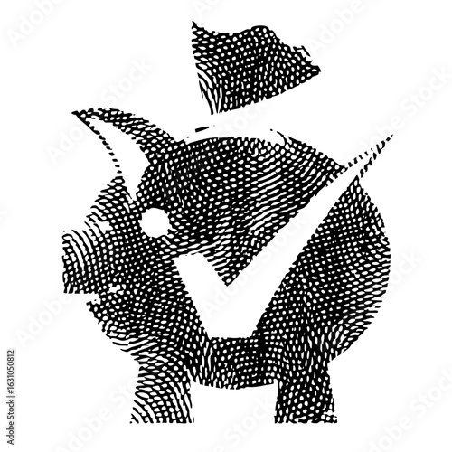 Vector Stylized elephant with raised trunk and hat.