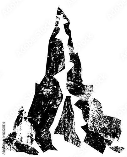 Vector Dramatic mountain peaks in a textured monochrome style.