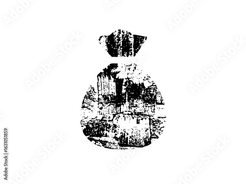 Vector Distressed sack with drawstring closure.