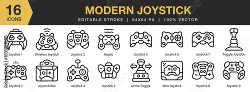 Modern Joystick icon set. Editable Stroke Icon Collection. Includes game, joystick, technology, gamepad, play, and More. Outline icons vector collection.