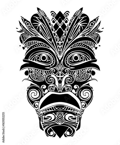Vector Intricate Polynesian mask with swirling tribal .