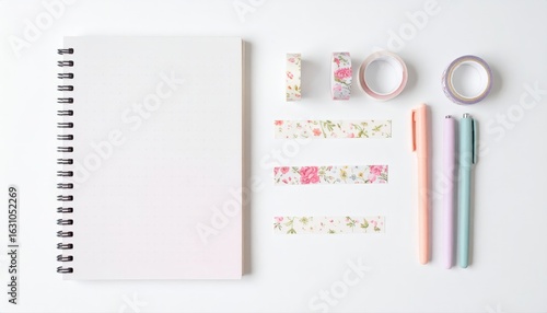 Minimalist flat lay of journaling supplies photo for blog mockup and lifestyle content aesthetic