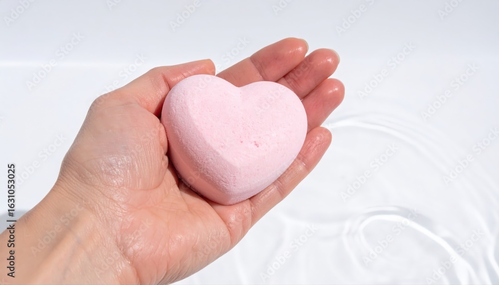 Fototapeta premium Minimalist photo of a heart bath bomb for beauty and wellness branding and advertising