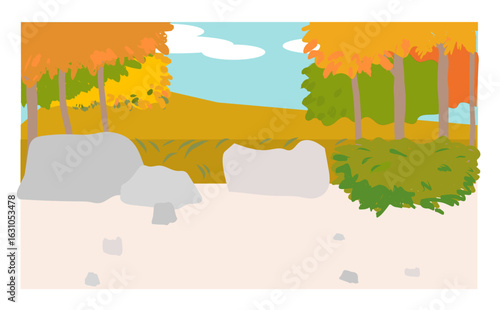 秋の野山の背景イラスト