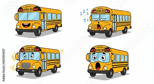 Yellow school bus cartoon expressions