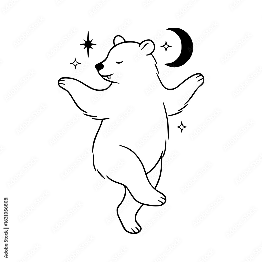Obraz premium happy bear dancing in the moonlight vector drawing