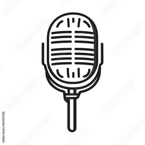 Black Contour Microphone With Transparent Background For Broadcast Or Vocal Performance