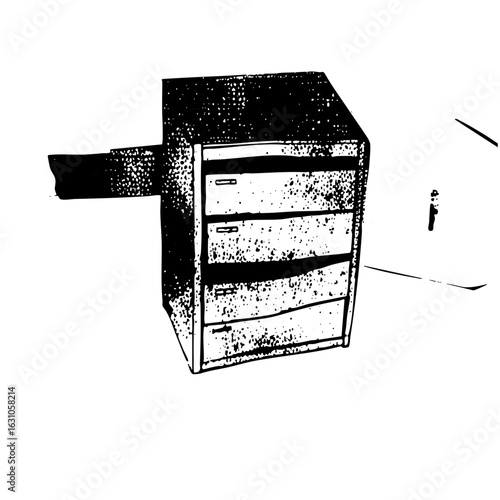 Vector Vintage filing cabinet with drawers and handle.